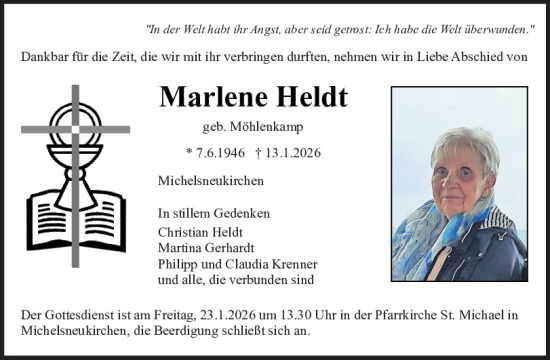 Traueranzeige von Marlene Heldt von Bayerwald Echo