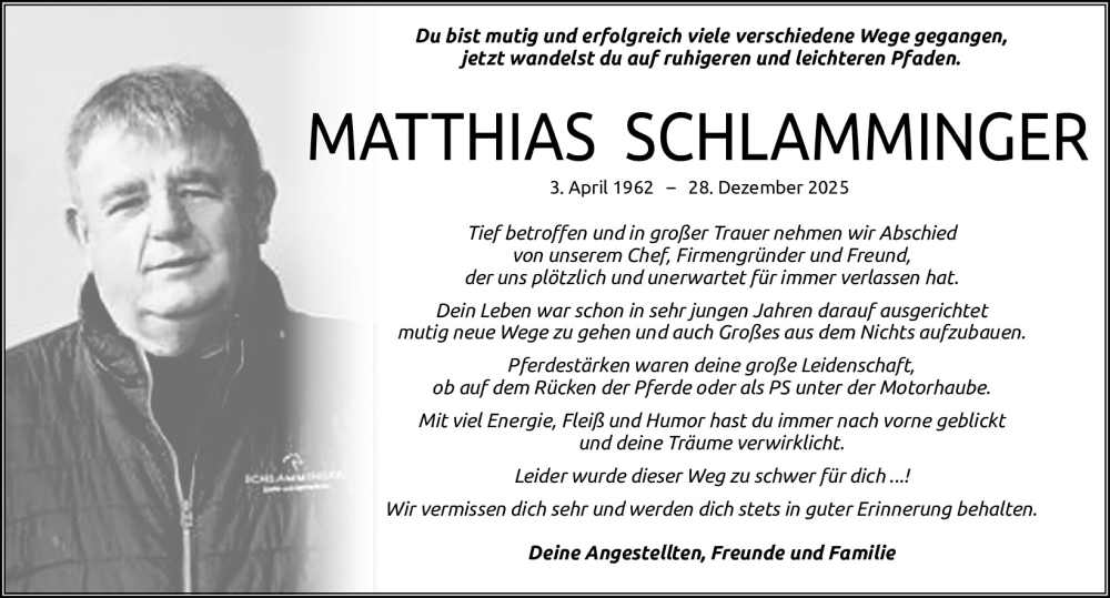  Traueranzeige für Matthias Schlamminger vom 24.01.2026 aus Mittelbayerische Zeitung Regensburg