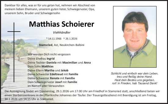 Traueranzeige von Matthias Schoierer von Bayerwald Echo, Mittelbayerische Zeitung Schwandorf