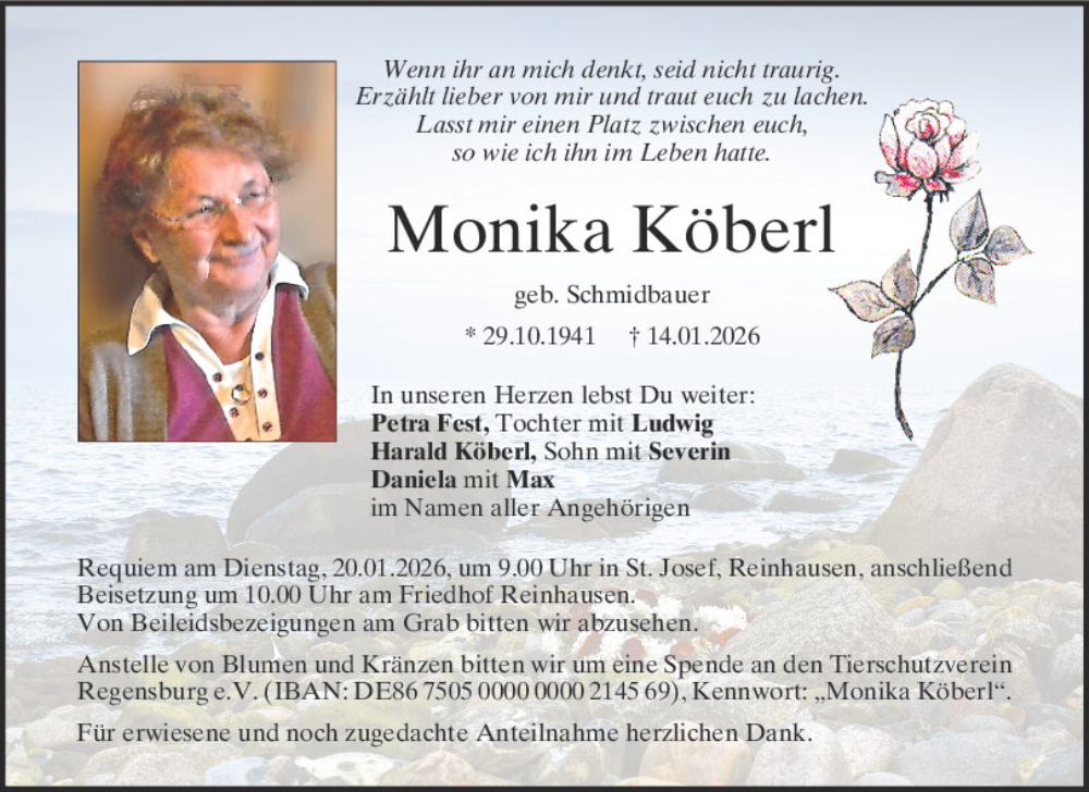  Traueranzeige für Monika Köberl vom 17.01.2026 aus Mittelbayerische Zeitung Regensburg