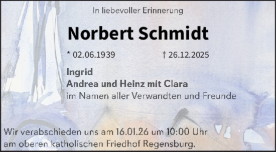 Traueranzeige von Norbert Schmidt von Mittelbayerische Zeitung Regensburg