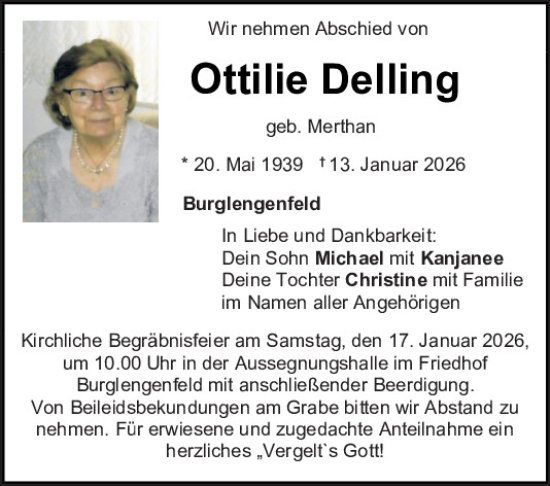 Traueranzeige von Ottilie Delling von Mittelbayerische Zeitung Schwandorf