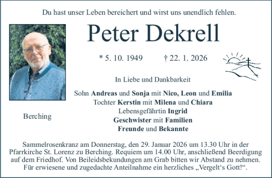 Traueranzeige von Peter Dekrell von Neumarkter Tagblatt
