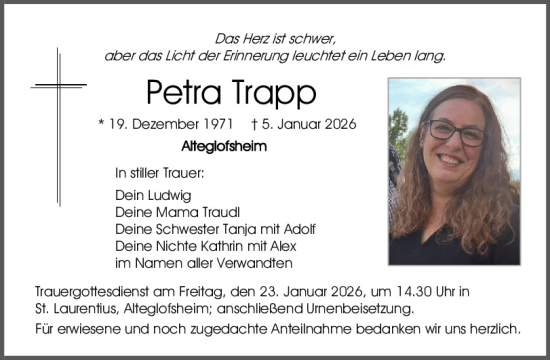 Traueranzeige von Petra Trapp von Mittelbayerische Zeitung Regensburg