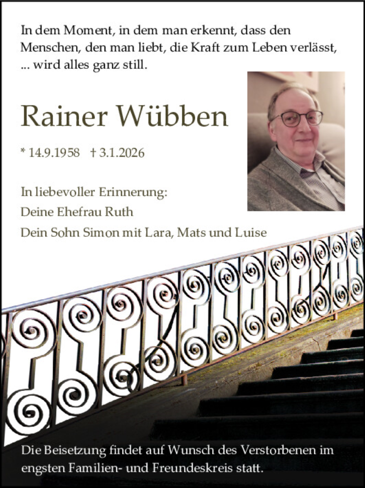  Traueranzeige für Rainer Wübben vom 10.01.2026 aus Neumarkter Tagblatt