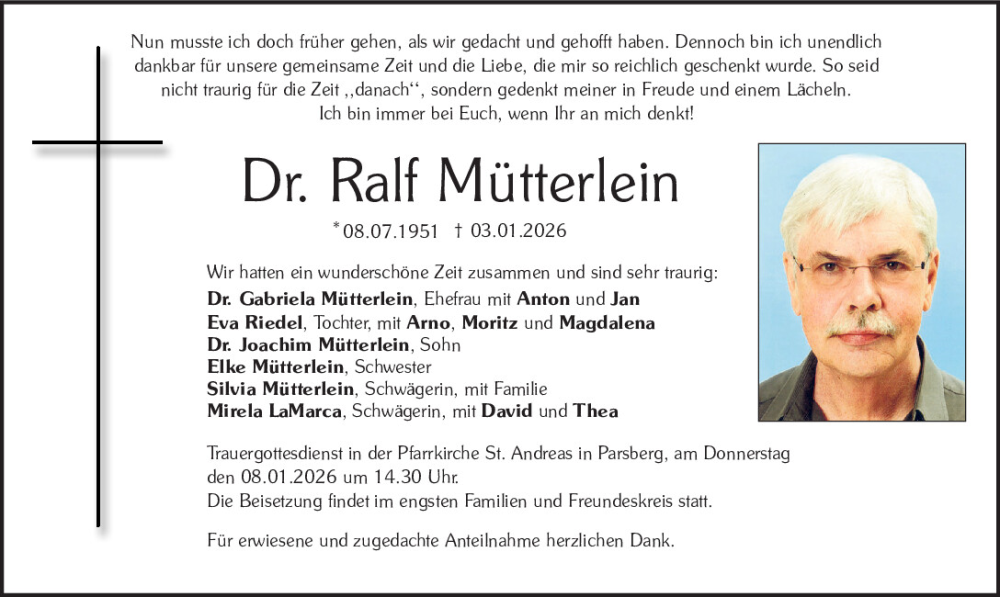  Traueranzeige für Ralf Mütterlein vom 06.01.2026 aus Neumarkter Tagblatt