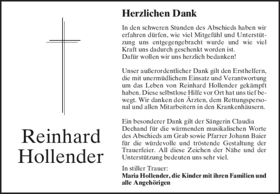 Traueranzeige von Reinhard Hollender von Mittelbayerische Zeitung Regensburg