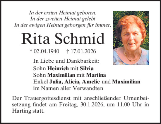 Traueranzeige von Rita Schmid von Mittelbayerische Zeitung Regensburg