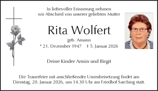 Traueranzeige von Rita Wolfert von Mittelbayerische Zeitung Regensburg