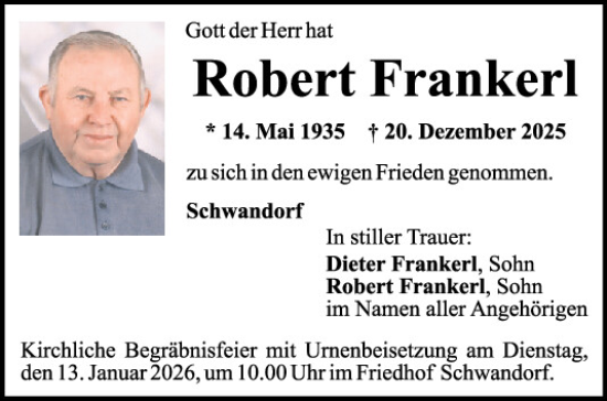 Traueranzeige von Robert Frankerl von Mittelbayerische Zeitung Schwandorf