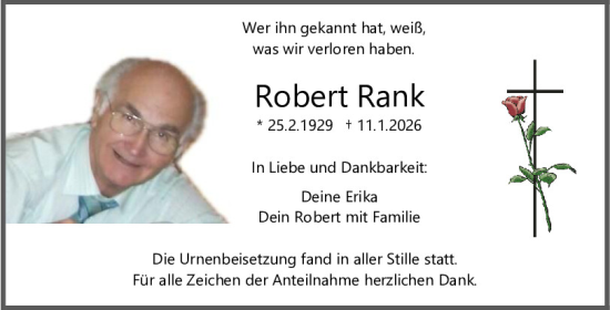 Traueranzeige von Robert Rank von Mittelbayerische Zeitung Regensburg