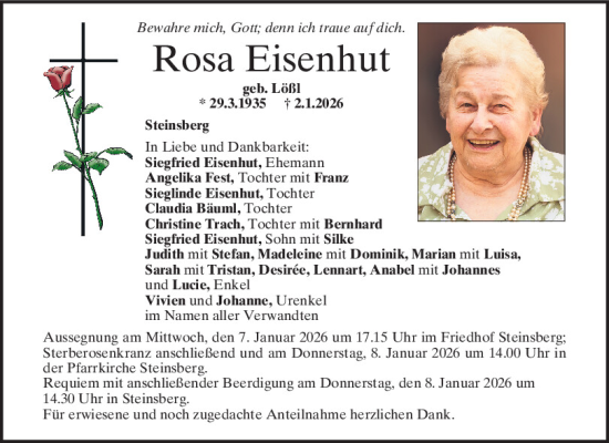 Traueranzeige von Rosa Eisenhut von Mittelbayerische Zeitung Regensburg