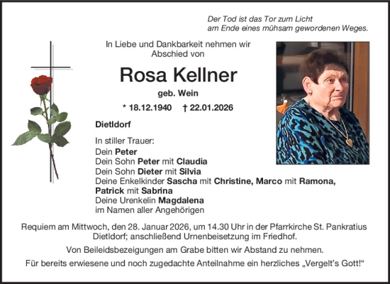 Traueranzeige von Rosa Kellner von Mittelbayerische Zeitung Schwandorf