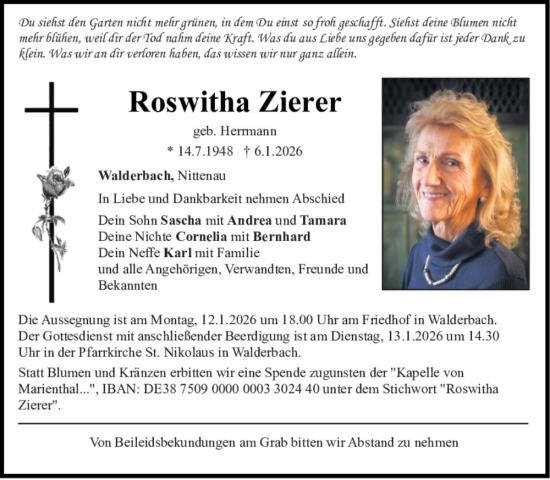 Traueranzeige von Roswitha Zierer von Bayerwald Echo