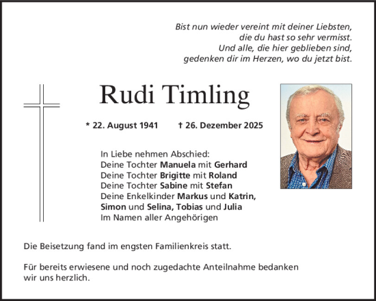Traueranzeige von Rudi Timling von Mittelbayerische Zeitung Kelheim