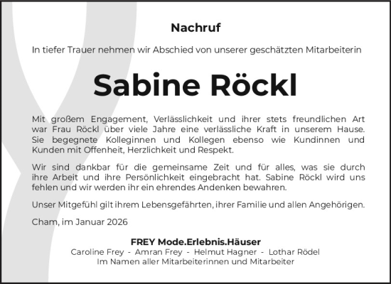 Traueranzeige von Sabine Röckl von Bayerwald Echo
