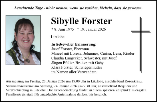 Traueranzeige von Sibylle Forster von Neumarkter Tagblatt