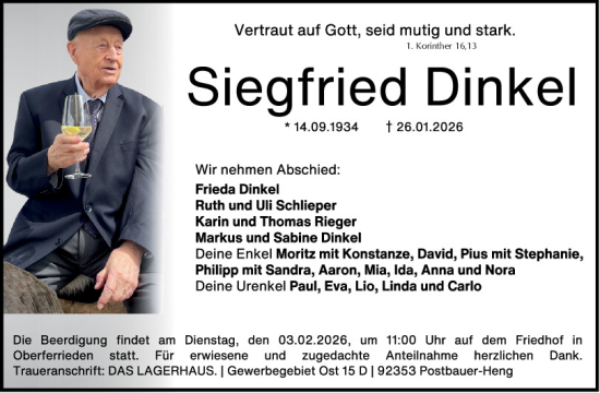 Traueranzeige von Siegfried Dinkel von Neumarkter Tagblatt