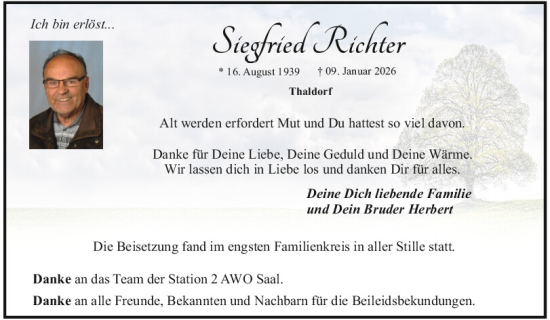 Traueranzeige von Siegfried Richter von Mittelbayerische Zeitung Kelheim