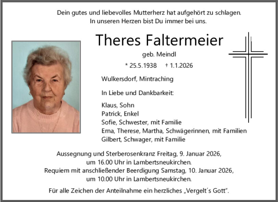 Traueranzeige von Theres Faltermeier von Mittelbayerische Zeitung Regensburg