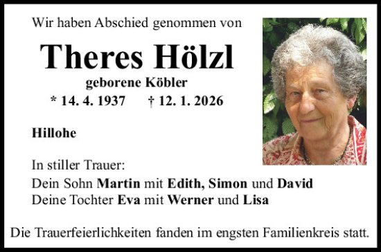 Traueranzeige von Theres Hölzl von Mittelbayerische Zeitung Regensburg