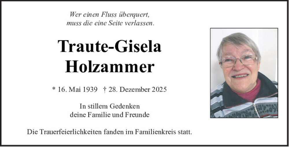  Traueranzeige für Traute-Gisela Holzammer vom 24.01.2026 aus Neumarkter Tagblatt