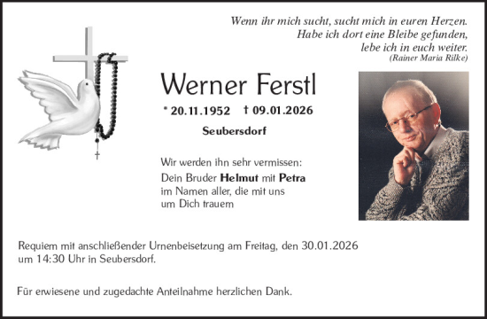 Traueranzeige von Werner Ferstl von Neumarkter Tagblatt