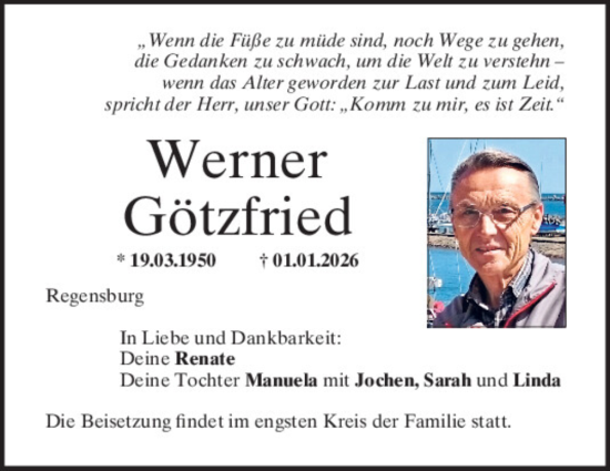 Traueranzeige von Werner Götzfried von Mittelbayerische Zeitung Regensburg