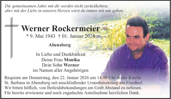Traueranzeige von Werner Rockermeier von Mittelbayerische Zeitung Kelheim