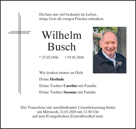 Traueranzeige von Wilhelm Busch von Mittelbayerische Zeitung Regensburg