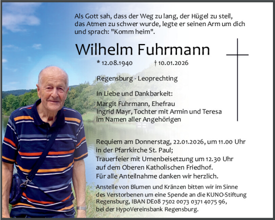 Traueranzeige von Wilhelm Fuhrmann von Mittelbayerische Zeitung Regensburg