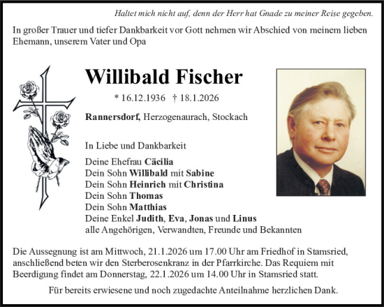 Traueranzeige von Willibald Fischer von Bayerwald Echo