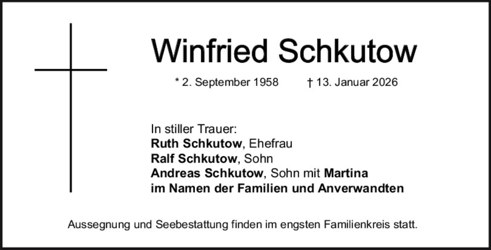  Traueranzeige für Winfried Schkutow vom 17.01.2026 aus Neumarkter Tagblatt