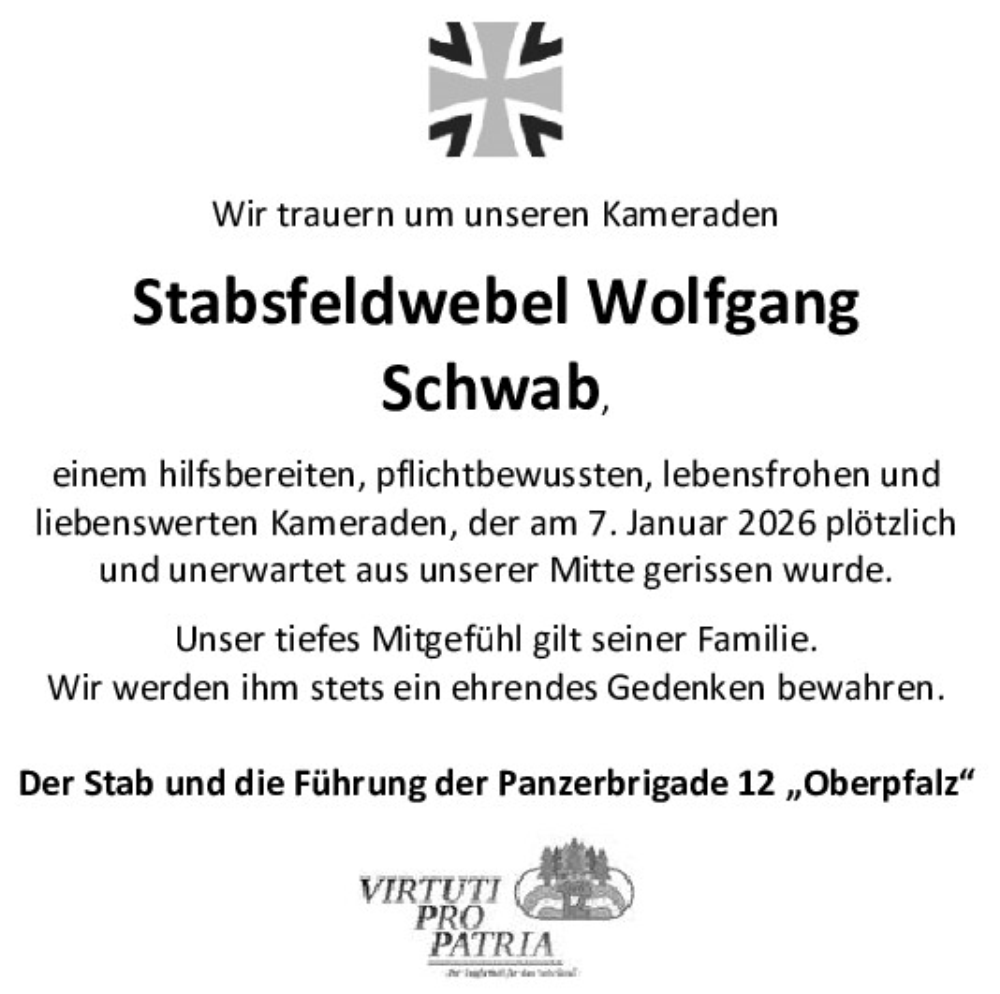  Traueranzeige für Wolfgang Schwab vom 16.01.2026 aus Bayerwald Echo