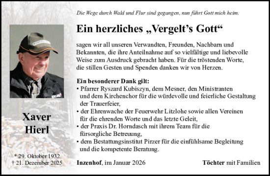 Traueranzeige von Xaver Hierl von Neumarkter Tagblatt