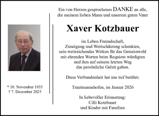 Traueranzeige von Xaver Kotzbauer von Neumarkter Tagblatt