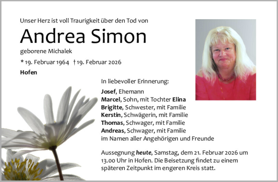 Traueranzeige von Andrea Simon von Neumarkter Tagblatt