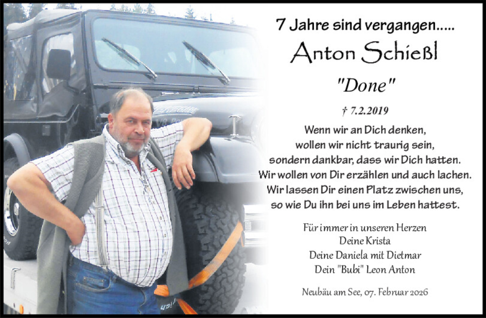  Traueranzeige für Anton Neubäu vom 07.02.2026 aus Bayerwald Echo