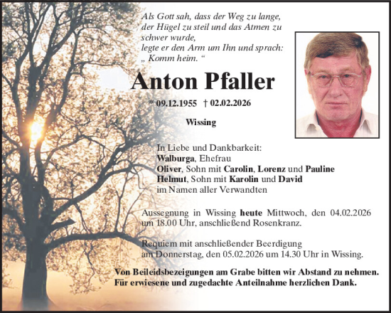 Traueranzeige von Anton Pfaller von Neumarkter Tagblatt