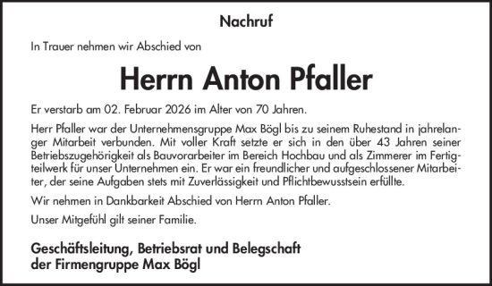 Traueranzeige von Anton Pfaller von Neumarkter Tagblatt