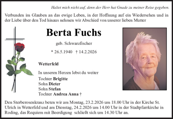 Traueranzeige von Berta Fuchs von Bayerwald Echo