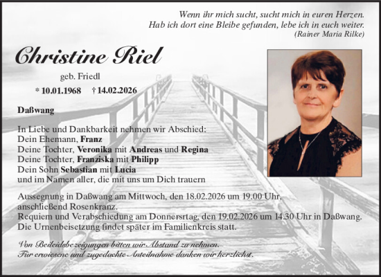 Traueranzeige von Christine Riel von Neumarkter Tagblatt