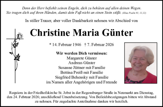 Traueranzeige von Christine Maria Günter von Neumarkter Tagblatt
