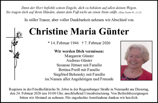 Traueranzeige von Christine Maria Günter von Neumarkter Tagblatt
