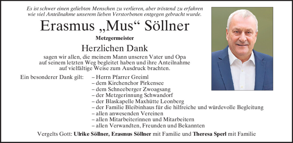  Traueranzeige für Erasmus Söllner vom 07.02.2026 aus Mittelbayerische Zeitung Schwandorf, Mittelbayerische Zeitung Regensburg