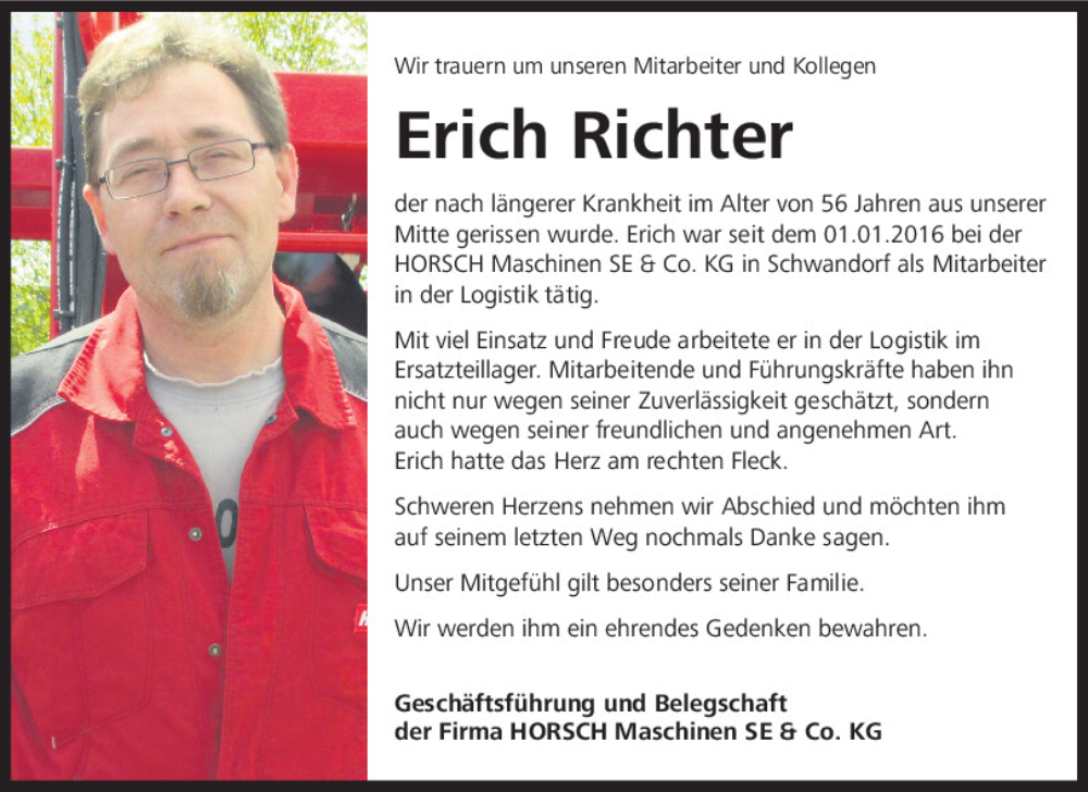  Traueranzeige für Erich Richter vom 06.02.2026 aus Mittelbayerische Zeitung Schwandorf