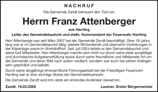Traueranzeige von Franz Attenberger von Bayerwald Echo