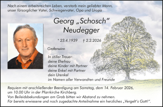 Traueranzeige von Georg Neudegger von Mittelbayerische Zeitung Regensburg
