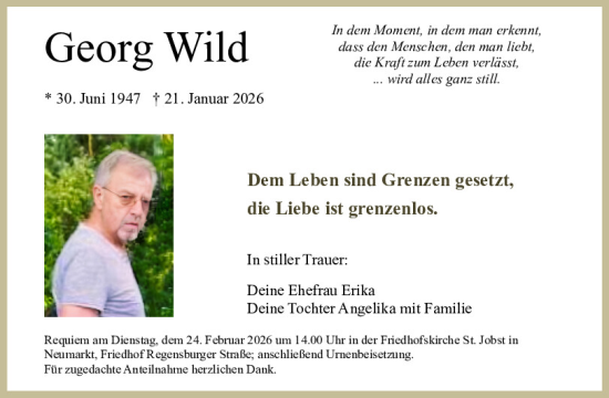 Traueranzeige von Georg Wild von Neumarkter Tagblatt