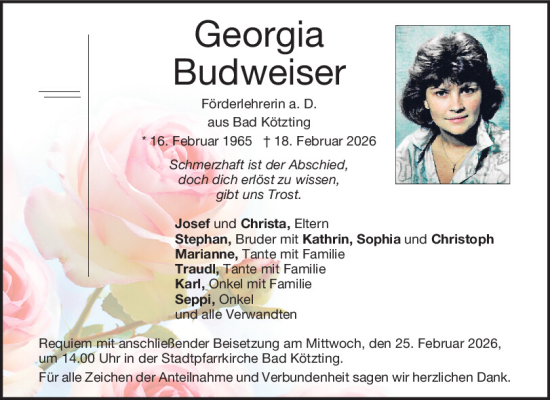 Traueranzeige von Georgia Budweiser von Bayerwald Echo